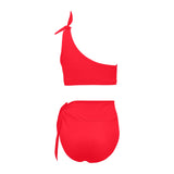 scarlet flame print 2 High Waisted One Shoulder Bikini Set (Model S16) - Objet D'Art