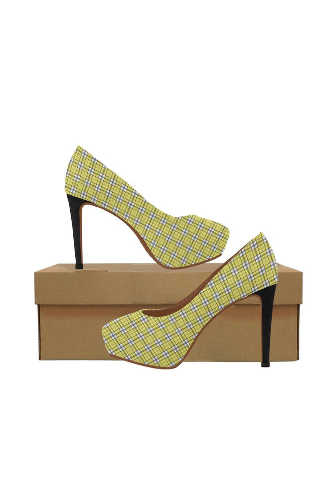 Yellow Plaid Women's High Heels (Model 044) - Objet D'Art