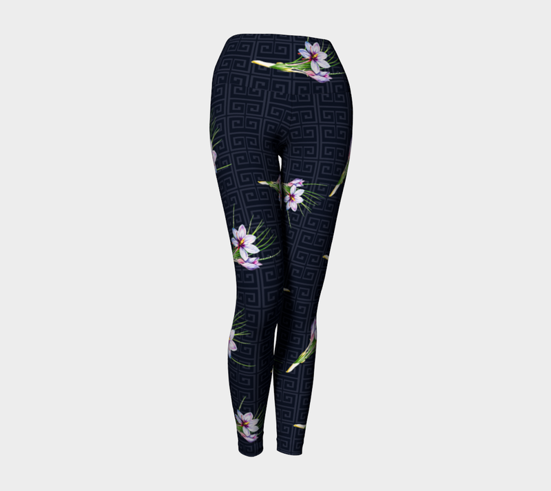 Greek Key Floral Yoga Leggings - Objet D'Art