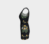 Greek Key Floral Bodycon Dress - Objet D'Art