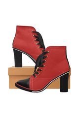 Crimson Red Women's Lace Up Chunky Heel Ankle Booties - Objet D'Art
