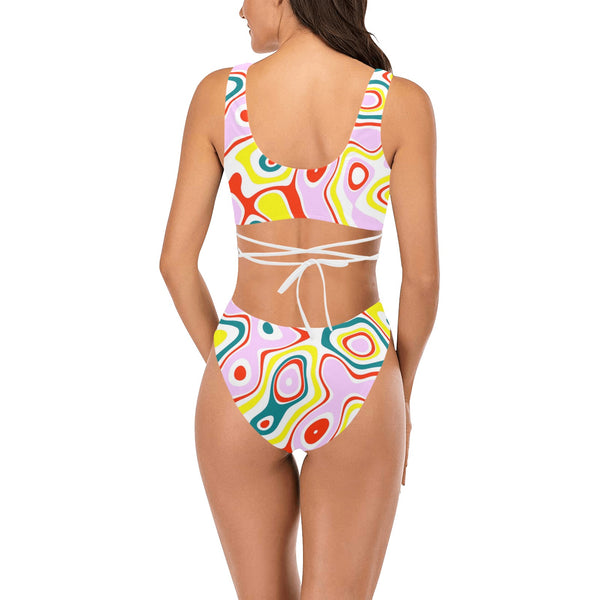 colored splat print 2 Cross String Bikini Set (Model S29) - Objet D'Art