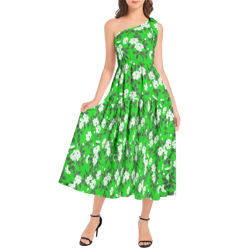 Ruffle Hem One Shoulder Midi Dress - Objet D'Art