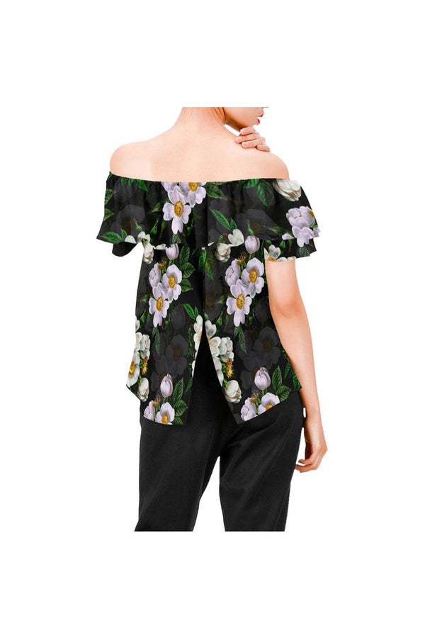 White Roses Women's Off Shoulder Blouse with Ruffle (Model T29) - Objet D'Art