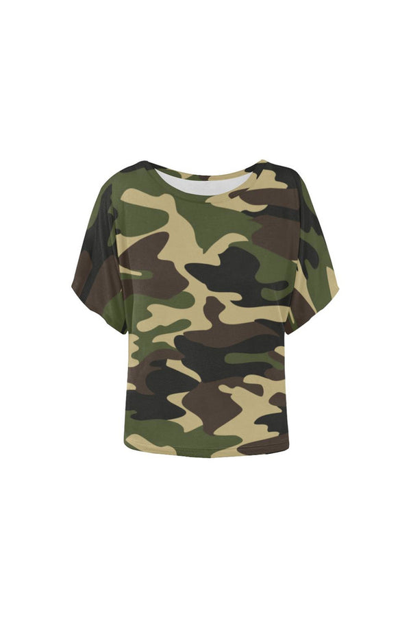 Woodland Camouflage Women's Batwing-Sleeved Blouse T shirt (Model T44) - Objet D'Art