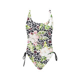 apple blossom leopard print Drawstring Side One-Piece Swimsuit (Model S14) - Objet D'Art