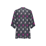 FUCHSIA LIPS POLYGLOT grey hex two tone print 2 Women's Kimono Chiffon Cover Up (Model H51) - Objet D'Art