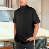 black 2 9k Men's Stand-Up Collar Short Sleeve Shirt - Objet D'Art