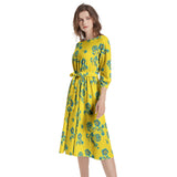 Floral Sunrise Boat Neck Belted Flared Dress - Objet D'Art