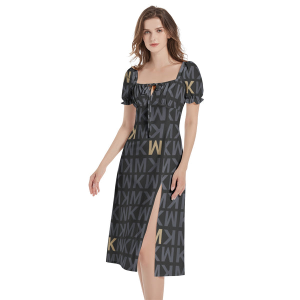 Puff Sleeve Split Thigh Midi Dress - Objet D'Art