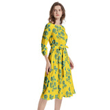Floral Sunrise Boat Neck Belted Flared Dress - Objet D'Art