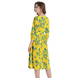 Floral Sunrise Boat Neck Belted Flared Dress - Objet D'Art