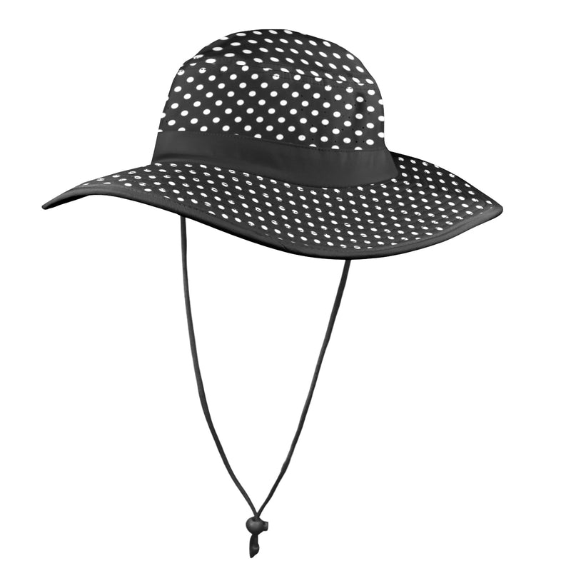 bw sm polka dot print Wide Brim Bucket Hat - Objet D'Art