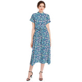 Floral Bouquet Drawstring Waist A-line Flared Midi Dress - Objet D'Art