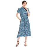 Floral Bouquet Drawstring Waist A-line Flared Midi Dress - Objet D'Art
