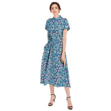 Floral Bouquet Drawstring Waist A-line Flared Midi Dress - Objet D'Art