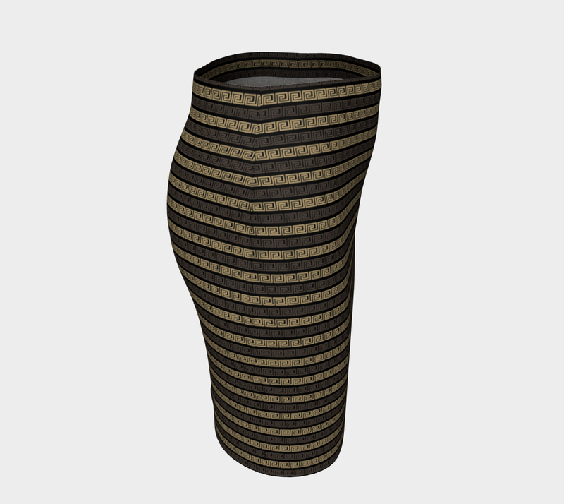 Earthtone Greek Key Fitted Skirt - Objet D'Art