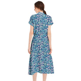Floral Bouquet Drawstring Waist A-line Flared Midi Dress - Objet D'Art