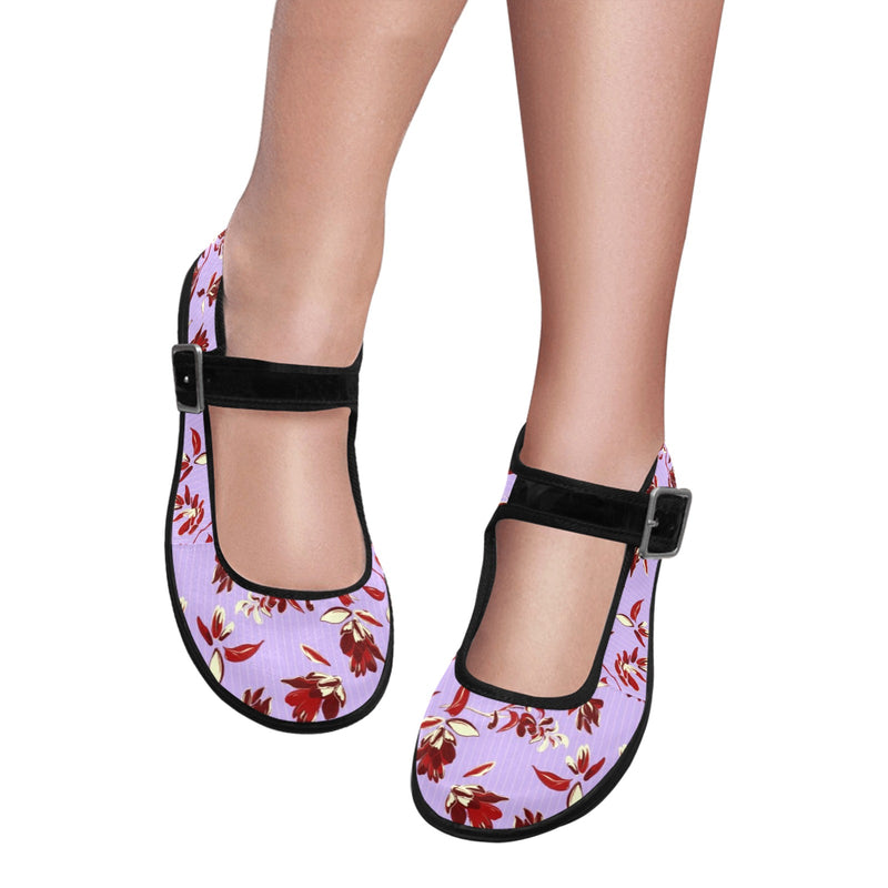 Lavender Florals Mila Satin Women's Mary Jane Shoes (Model 4808) - Objet D'Art