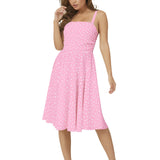 Carnation Pink Polka Dots Sleeveless Square Neck Flare Hem Midi Dress - Objet D'Art