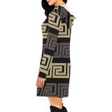 brown beige greek key print 10A All Over Print Hoodie Mini Dress (Model H27) - Objet D'Art