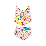 colored splat print 2 High Waisted Flounce Bikini Set (Model S24) - Objet D'Art