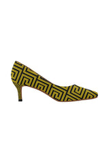 Greek Key Gold Women's Pointed Toe Low Heel Pumps - Objet D'Art