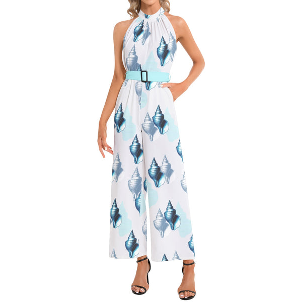 Seashell Halter Neck Buckle Belted Jumpsuit - Objet D'Art