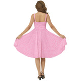 Carnation Pink Polka Dots Sleeveless Square Neck Flare Hem Midi Dress - Objet D'Art