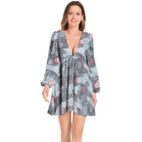 Lantern Sleeve Deep V-Neck Short Dress - Objet D'Art