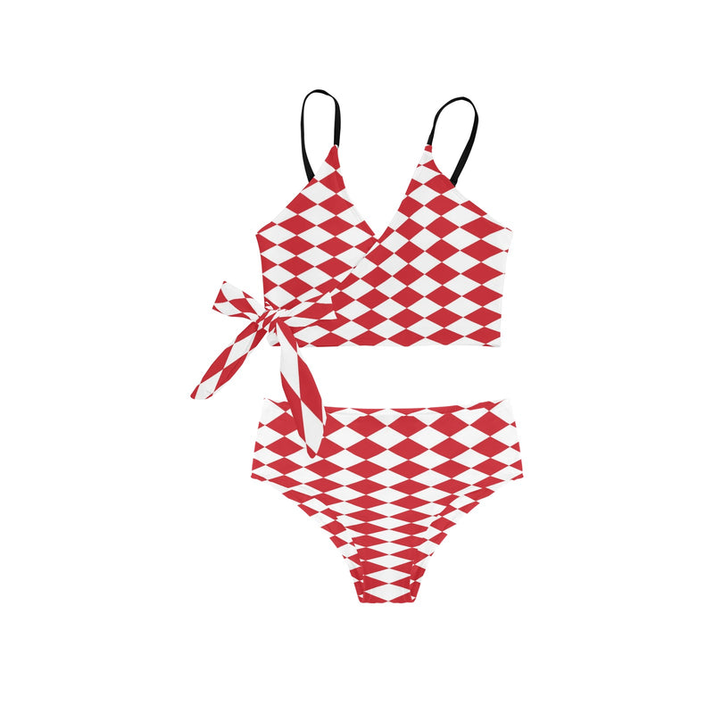 diamond back red print Knot Side Bikini Swimsuit (Model S37) - Objet D'Art