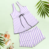 lavender stripes 2 Women's Vest Skirt Split Swimsuit (Model S47) - Objet D'Art