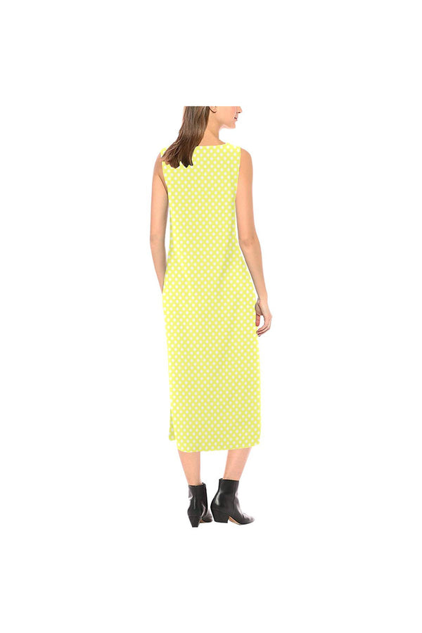 Yellow Polkadot Phaedra Sleeveless Open Fork Long Dress - Objet D'Art