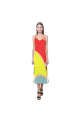 Vestido largo de tenedor abierto con cuello en V de color primario - Tienda minorista en línea Objet D'Art