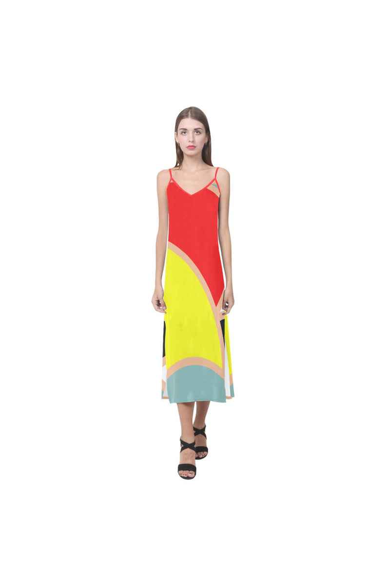 Primary Colored V-Neck Open Fork Long Dress - Objet D'Art Online Retail Store
