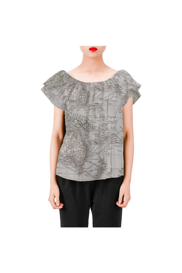 Oceania Map c1904 Women's Off Shoulder Blouse with Ruffle - Objet D'Art Online Retail Store