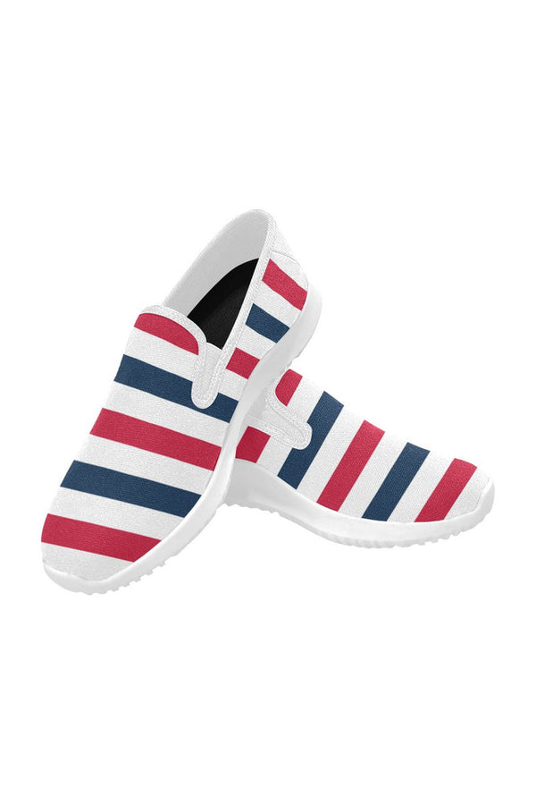 stripesbluegraywhite copy Orion Slip-on Women's Canvas Sneakers (Model 042) - Objet D'Art