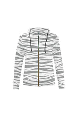 Ultimate Gray and White Tiger Striped Full Zip Hoodie for Women - Objet D'Art