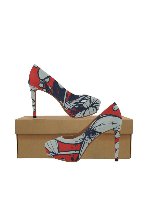 floral red shoes Women's High Heels (Model 044) - Objet D'Art