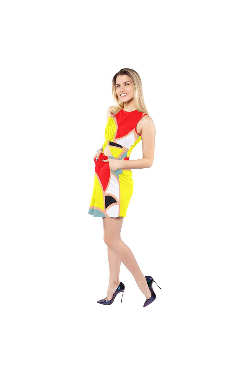 PRIMARY COLOR Sleeveless Cutout Waist Knotted Dress - Objet D'Art