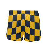 navy blue gold checkered print Women's Mid-Length Board Shorts (Model L55) - Objet D'Art