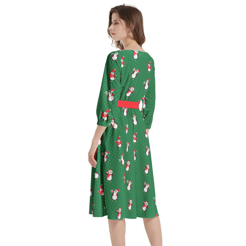 Holiday Happiness Boat Neck Belted Flared Dress - Objet D'Art