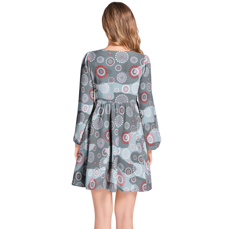 Lantern Sleeve Deep V-Neck Short Dress - Objet D'Art