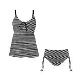striped geo print 5C Chest Drawstring Swim Dress (Model S30) - Objet D'Art
