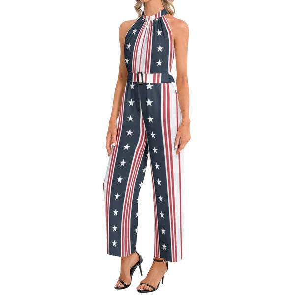 Americana Halter Neck Buckle Belted Jumpsuit - Objet D'Art