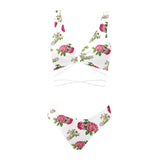 pink on white rose print Cross String Bikini Set (Model S29) - Objet D'Art