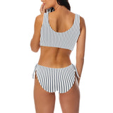 white dark blue striped print 2 Bow Tie Front Bikini Swimsuit (Model S38) - Objet D'Art
