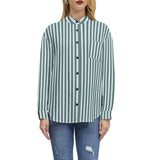 Emerald Striped Long Sleeve Button Up Casual Shirt Top - Objet D'Art
