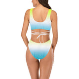 neon green greek key ombre print 8A Cross String Bikini Set (Model S29) - Objet D'Art