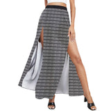 GRAY GREEK PRINT 2 High Slit Long Beach Dress (Model S40) - Objet D'Art